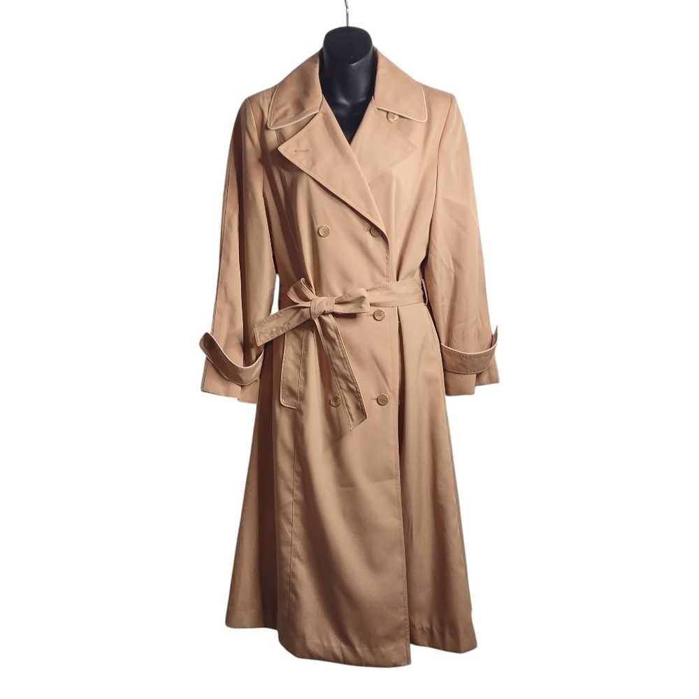 Sears The Fashion Place Women’s Long Trench Coat Light Brown Belt Button Size 14